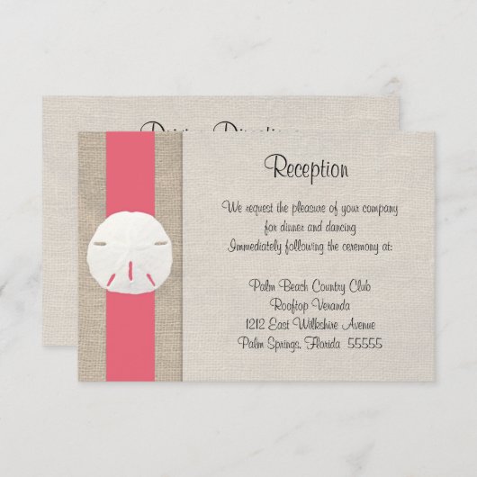 Bruiloft Reception Kaart Koraal Strand Dollar (Voorkant / Achterkant)