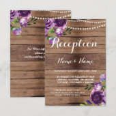 Bruiloft Reception Kaarten Rustic Paars Hout Bloem (Voorkant / Achterkant)