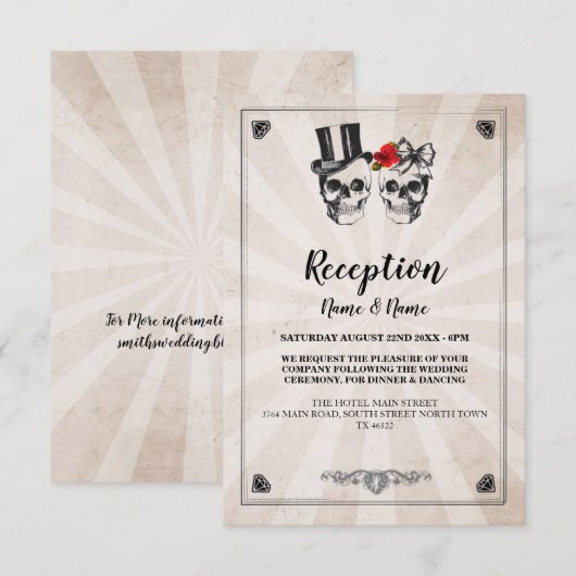 Bruiloft Reception Kaarten Rustiek Schedels Rode R (Voorkant / Achterkant)