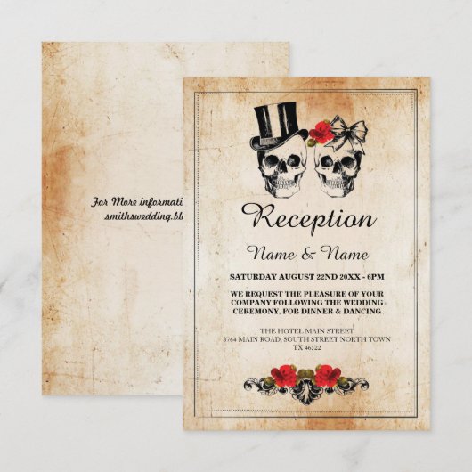 Bruiloft Reception Kaarten Schedels Roos (Voorkant / Achterkant)