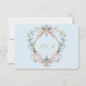 Bruiloft Regency Era Blauw Monogram Elegant Bruilo RSVP Kaartje (Achterkant)