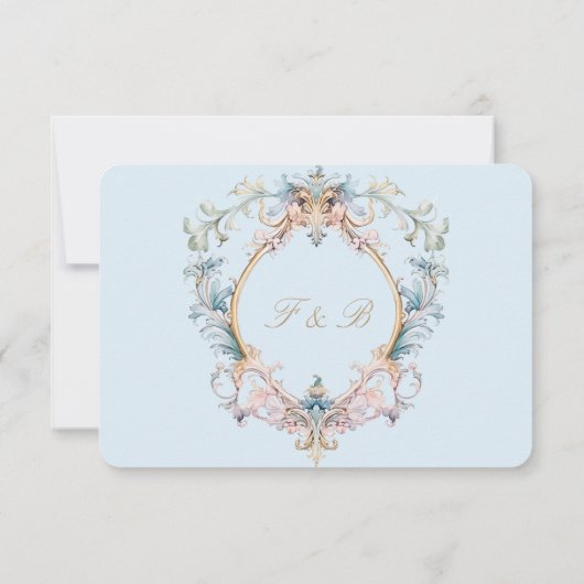 Bruiloft Regency Era Blauw Monogram Elegant Bruilo RSVP Kaartje (Achterkant)