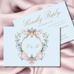 Bruiloft Regency Era Blauw Monogram Elegant Bruilo RSVP Kaartje