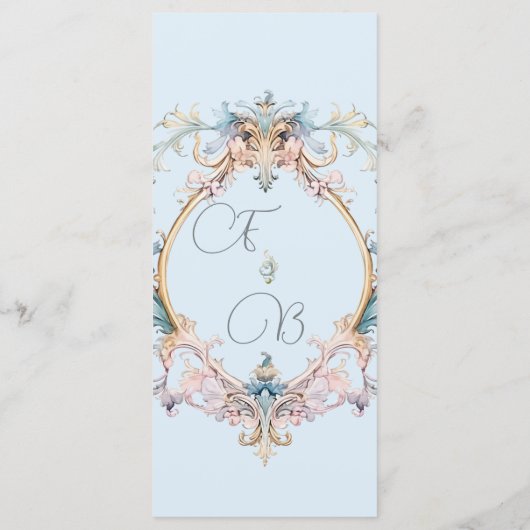 Bruiloft Regency Era Blauw Monogram Menu (Achterkant)