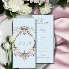 Bruiloft Regency Era Blauw Monogram Menu