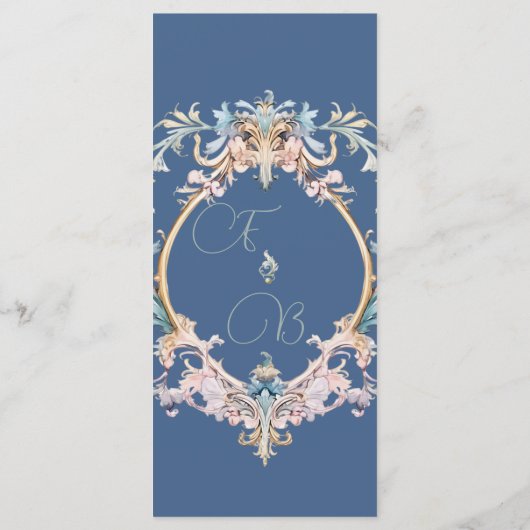 Bruiloft Regency Era Dusty Blue Monogram Menu (Achterkant)