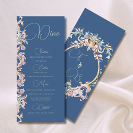 Bruiloft Regency Era Dusty Blue Monogram Menu