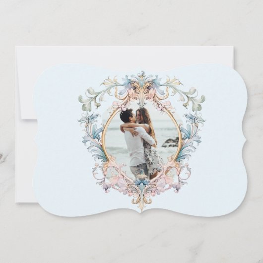 Bruiloft Regency Era Foto Blauw Monogram Save The Date (Achterkant)