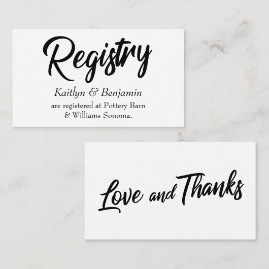 Bruiloft Registry Kaarten w / Vet Handschrift Scri (Voorkant / Achterkant)