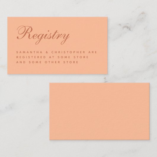 Bruiloft Registry Perzik Bruin Eenvoudige Enclosur Informatiekaartje (Voorkant / Achterkant)