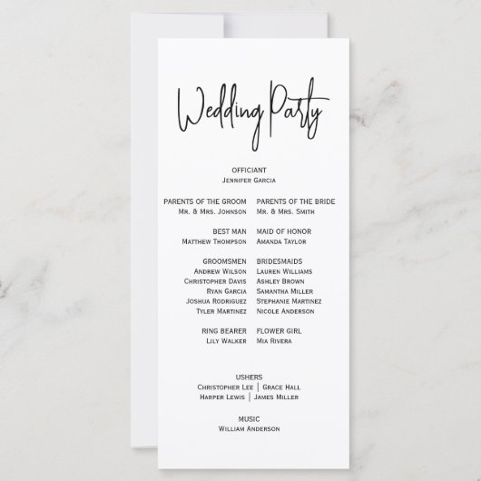 Bruiloft Reisschema Party Programma Zwart Wit Chic (Achterkant)