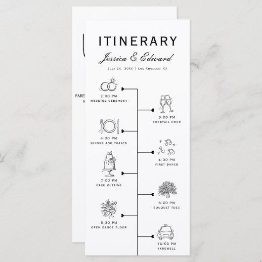 Bruiloft Reisschema Party Programma Zwart Wit Chic (Voorkant / Achterkant)