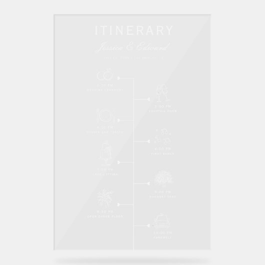 Bruiloft Reisschema Party Programma Zwart Wit Chic Acryl Bord (Voorkant)