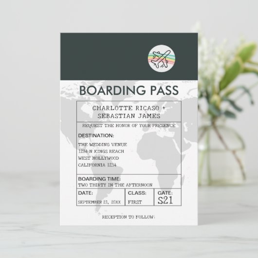 Bruiloft Reizen Boarding Pass Nieuwigheid Kaart (Staand voorkant)