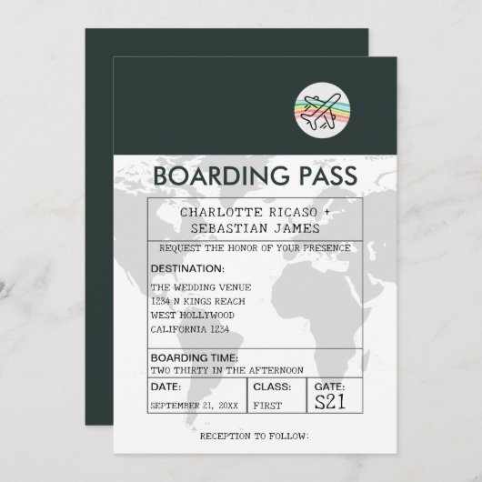 Bruiloft Reizen Boarding Pass Nieuwigheid Kaart (Voorkant / Achterkant)