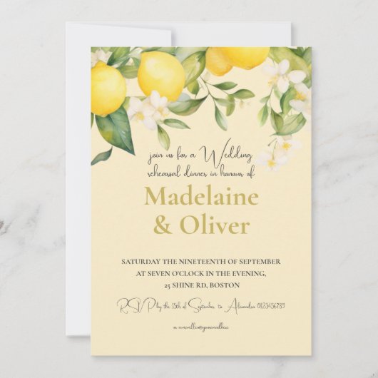 Bruiloft repetitie diner Citrus zomer modern Kaart (Voorkant)