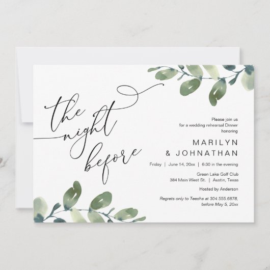 Bruiloft repetitie diner, Eucalyptus groen Kaart (Voorkant)