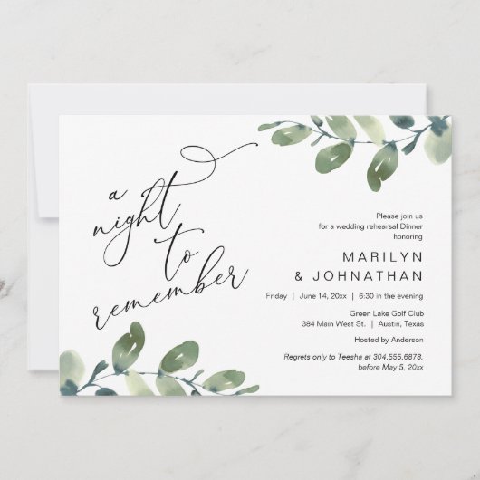 Bruiloft repetitie diner, Eucalyptus groen Kaart (Voorkant)