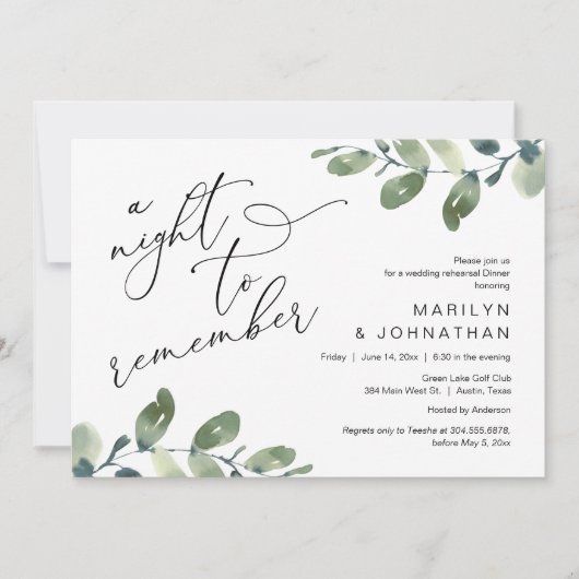 Bruiloft repetitie diner, Eucalyptus groen Kaart (Voorkant)