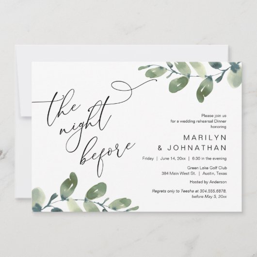 Bruiloft repetitie diner, Eucalyptus groen Kaart (Voorkant)