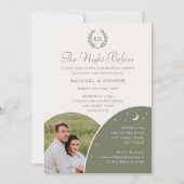 Bruiloft repetitie diner foto monogram sage groen kaart (Voorkant)