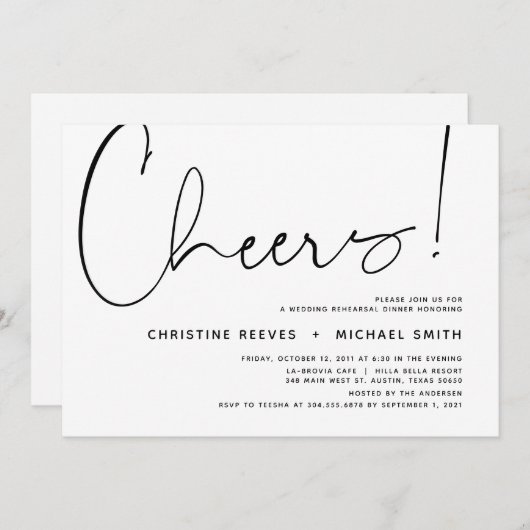 Bruiloft repetitie diner, modern minimalistisch th kaart (Voorkant / Achterkant)