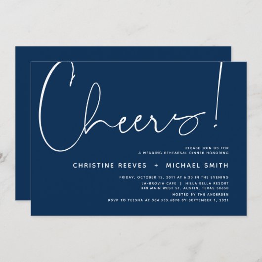 Bruiloft repetitie diner, modern minimalistisch th kaart (Voorkant / Achterkant)