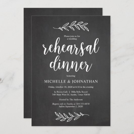 Bruiloft repetitie diner, rustiek Boerderij krijtb Kaart (Voorkant / Achterkant)