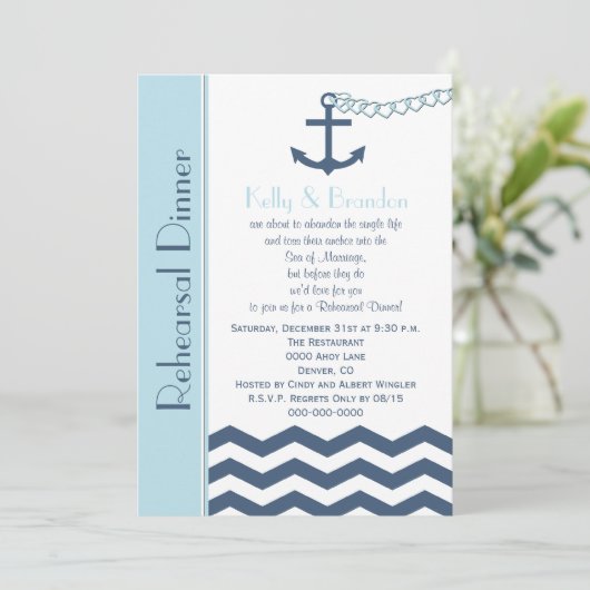 Bruiloft repetitie diner uitnodiging - nautisch (Staand voorkant)