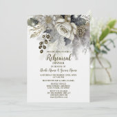 Bruiloft repetitie diner zilveren gouden witte roz kaart (Staand voorkant)