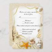 Bruiloft Responskaart Strand Zand Kasteel Kaart (Voorkant / Achterkant)