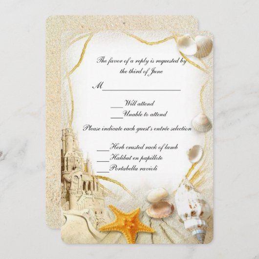 Bruiloft Responskaart Strand Zand Kasteel Kaart (Voorkant / Achterkant)