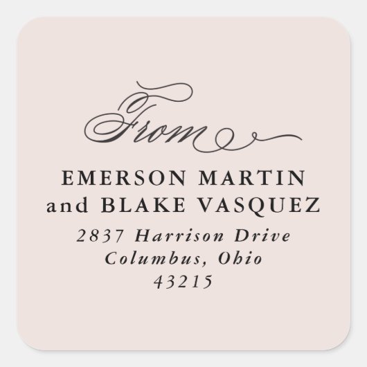 Bruiloft retour adres blush roze sticker (Voorkant)