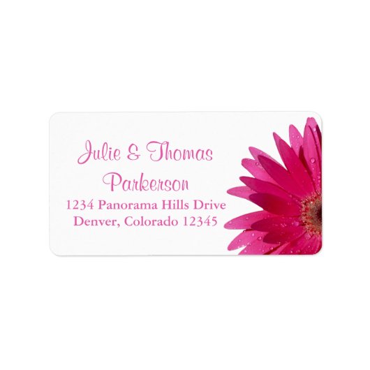 Bruiloft retour adres label | Roze Gerber Daisy (Voorkant)