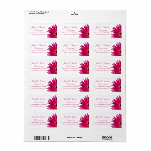 Bruiloft retour adres label | Roze Gerber Daisy (Full Sheet)