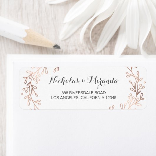 Bruiloft retour adreslabels, Laurel, roos goud Etiket (Insitu)