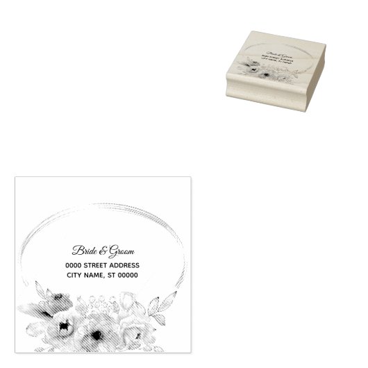 Bruiloft retouradres Bloemen Lijst Elegant Rubberstempel (Gestempeld)