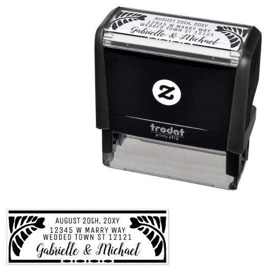 Bruiloft retouradres Botanische varens Naam + Datu Zelfinktende Stempel (In situ)