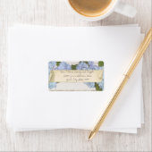 Bruiloft retouradres Hout Blauw Hydrangea Vintage Etiket (Insitu)