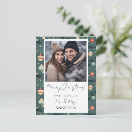 Bruiloft Retro Kerst Save the Date Briefkaart (Staand voorkant)