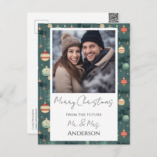 Bruiloft Retro Kerst Save the Date Briefkaart (Voorkant / Achterkant)