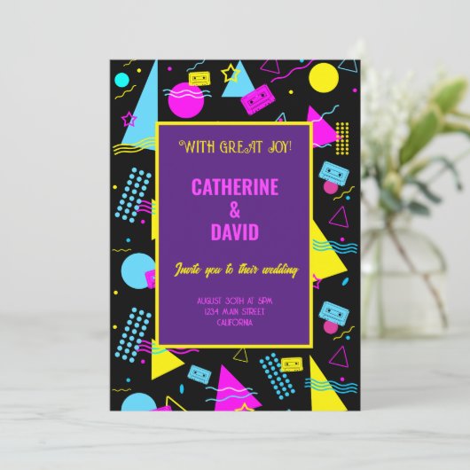 Bruiloft Retro Kleurrijke Stijl Viering Kaart (Staand voorkant)