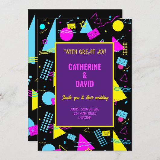 Bruiloft Retro Kleurrijke Stijl Viering Kaart (Voorkant / Achterkant)