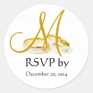 Bruiloft Ring Monogram RSVP Stickers Goud