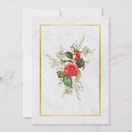 Bruiloft Rode Bloemen Goud Grijs Feestelijke Kerst Kaart (Achterkant)