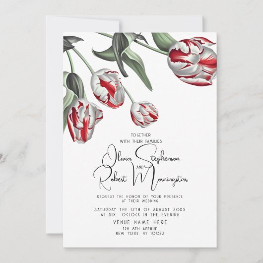 Bruiloft | Rode en witte Rembrandt Tulpen Kaart (Voorkant)