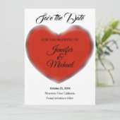 Bruiloft Rode Hart Moderne Minimalistische Plain Save The Date (Staand voorkant)