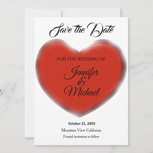 Bruiloft Rode Hart Moderne Minimalistische Plain Save The Date (Voorkant)