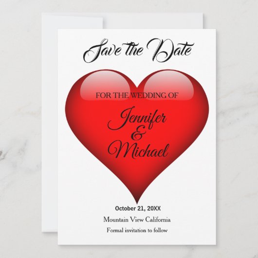 Bruiloft Rode Hart Moderne Minimalistische Plain Save The Date (Voorkant)