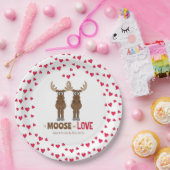 Bruiloft rode harten Schattige Moose Whimsical Cus Papieren Bordje (Feest)